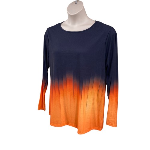 Womens Size 2X Knit Halloween Top Black Orange Ombre Long Sleeve Round Neckline - Picture 3 of 11