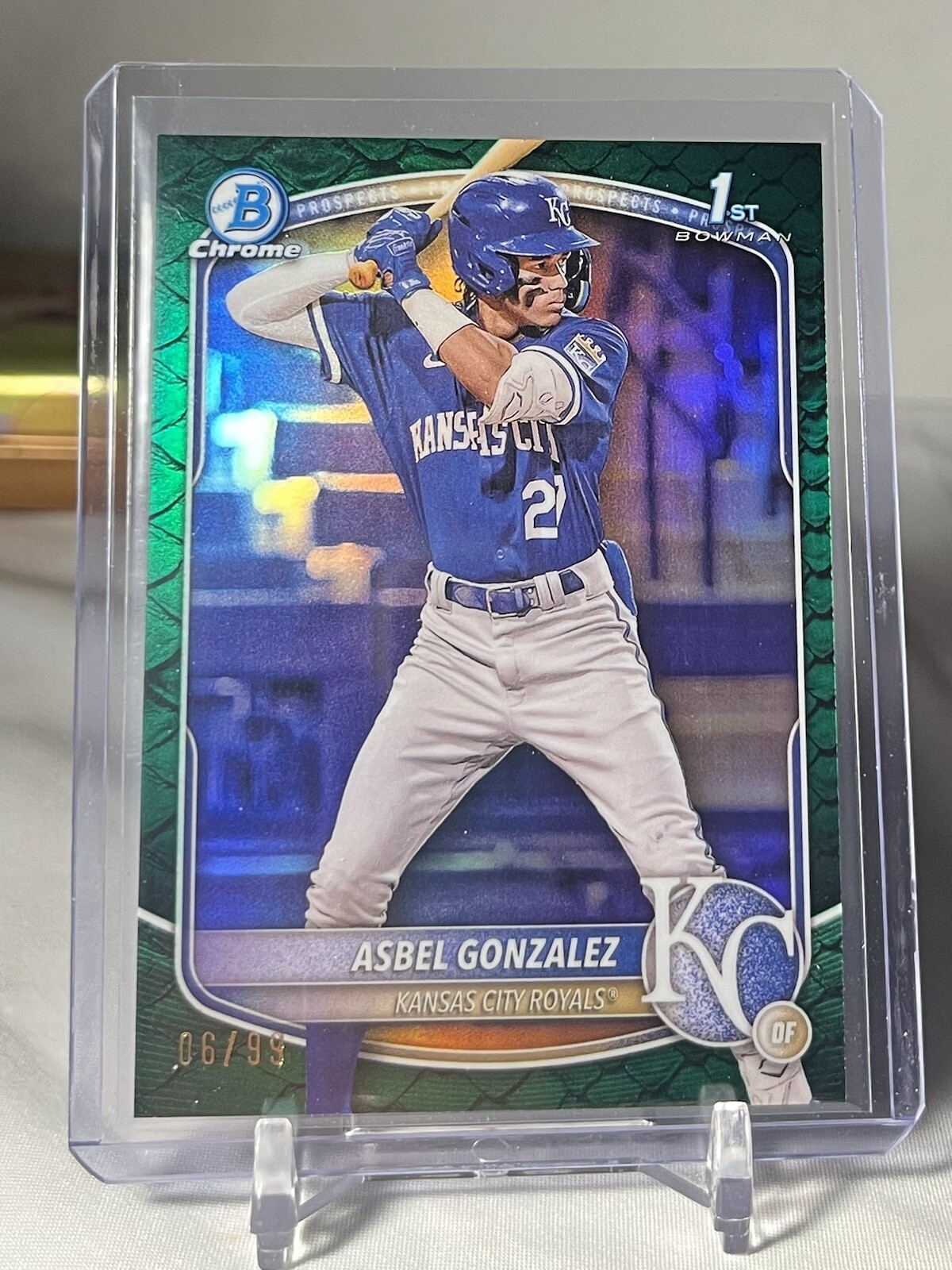 2025 Bowman Chrome Asbel Gonzalez 1st Bowman Green Reptilian #'d 06 99 #BCP-4