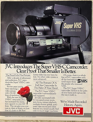1987 JVC Super VHS-C VideoMovie Camcorder Recorder Vtg Print Ad