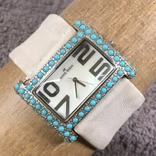 Anne Klein Women 10/7325 Turquoise Stone Bezel Tank Leather Quartz Watch 7 1/4"