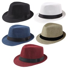 Mens Fedora Hat Trilby Summer Beach Sun Straw Hats Men Womens Panama Cap Brim UK