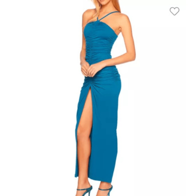 NWT Susana Monaco Ruched Halter Dress Sea XL