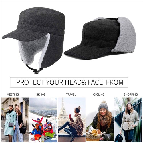Men Women Winter Ear Flap Hat Face Mask Fur Aviator Thermal Warm Snow Ski Cap - Picture 8 of 15