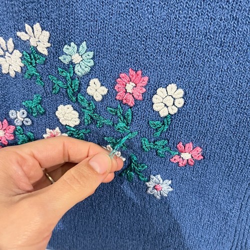 Vintage 90s Grandma Sweater Cardigan Embroidered Small Knit Retro Cottagecore - Picture 5 of 8