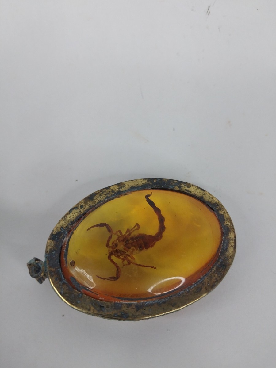 Pendentif Amulette égyptien Antique - Forme Scorpion En Ambre Et Bronze - Provenance Louxor - Rare