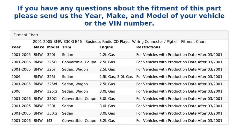 20012005 BMW 330XI E46 Business Radio CD Player Wiring Connector