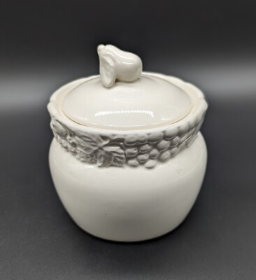 Vintage Orchard Collection Trinket Powder Sugar Jar Bowl Pear Fruit Motif Lidded