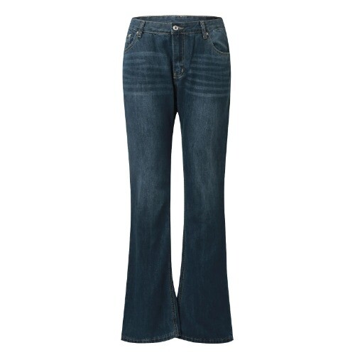Stretch Mid Waisted Denim Pants Straight Leg Jeans Skinny Fit Denim Trousers - Picture 12 of 16