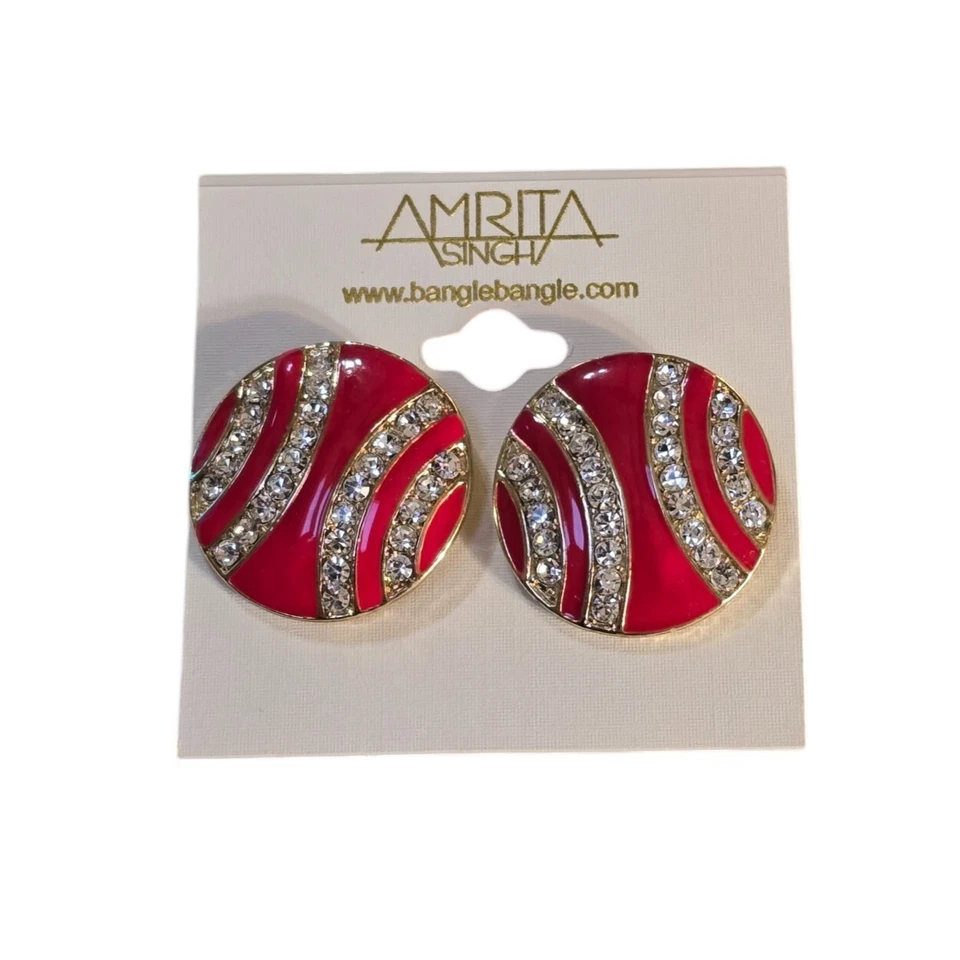 Aretes Amrita Singh para mujer tono dorado esmalte rojo cristal nuevos con etiquetas Foto 3 de 4