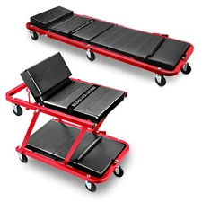 48IN FOLDABLE 2-IN-1 CREEPER GARAGE SEAT 7PCS WEELS FOR AUTO REPAIR WORKSHOP