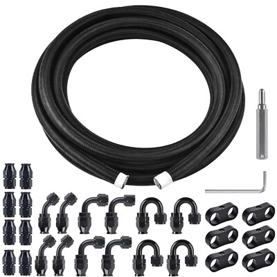 6AN-8AN-10AN Nylon Braided PTFE Fuel Line 10FT 20FT Fitting Hose Kit For E85
