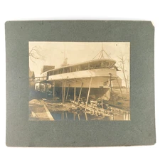 Burlington Vermont Shipyard Steamboat Photo c1910 Boat-Building at Dry Dock A618