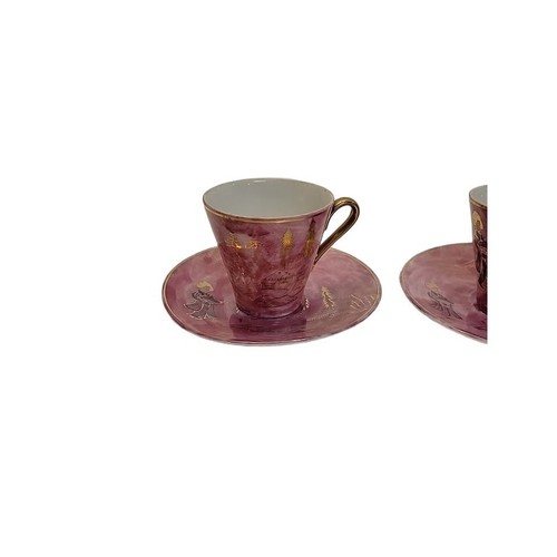 Pair of Vintage Japanese Demitasse Teacups & Saucers Japanese Design Geisha - Picture 3 of 10