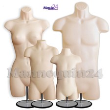 MALE FEMALE CHILD TODDLER Set of 4 FLESH Torso Mannequin Forms w/ METAL STANDS