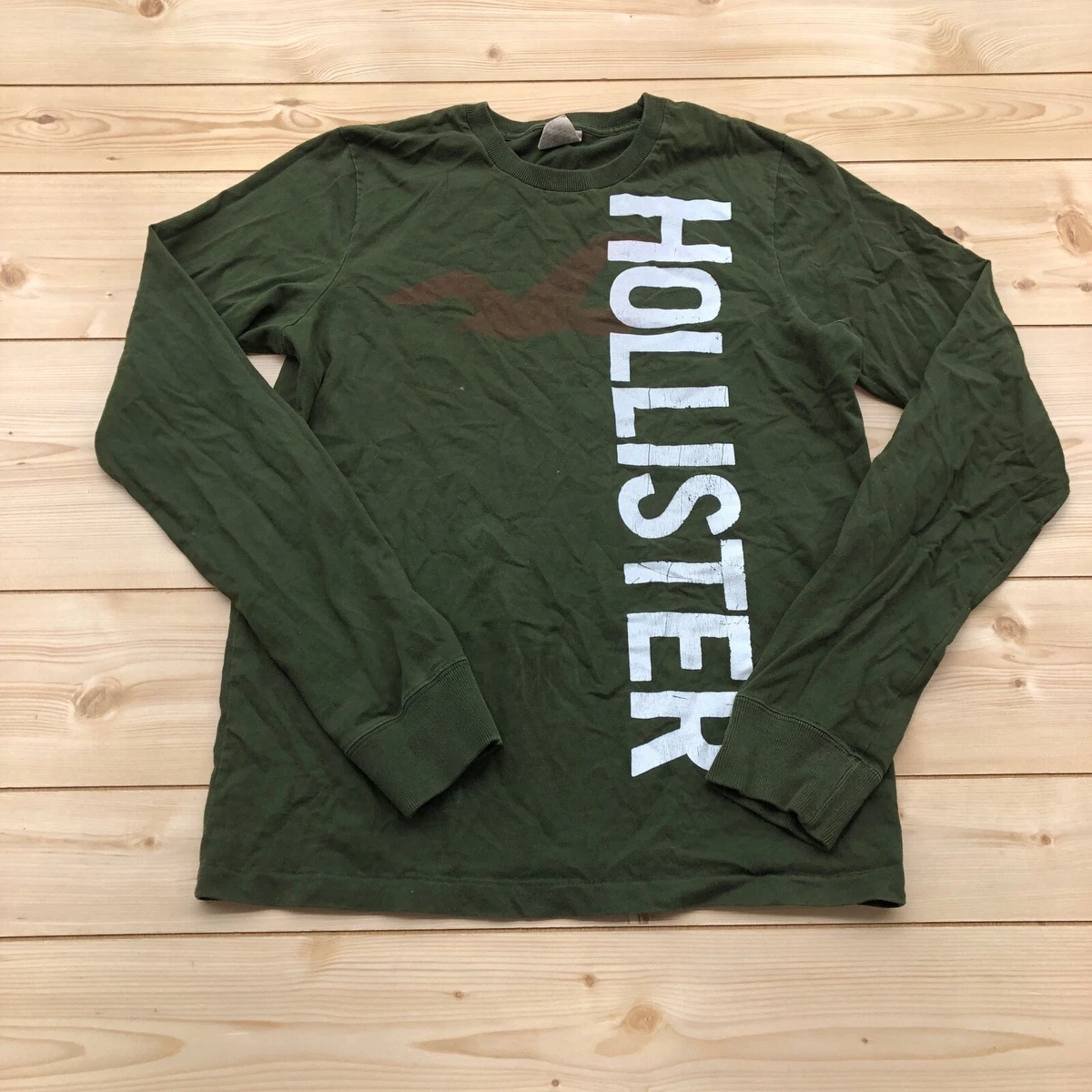 Hollister California Green Long Sleeve Solid 100% Cotton T-Shirt Adult Size  M