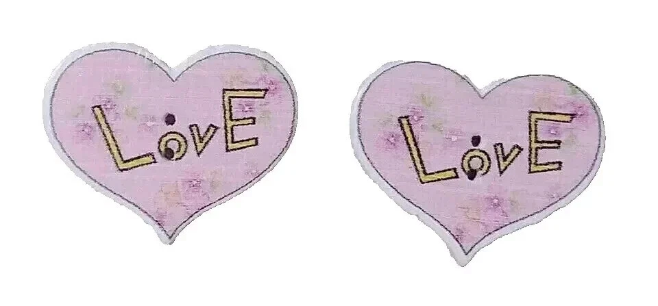 wood heart love sewing button 2 holes 1 inch pink green 2pc set - Image 2 of 2