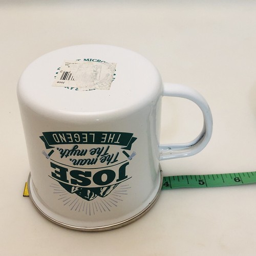 Tazza da caffè tazza "Jose The Man The Myth The Legend" 12 oz metallo bianco verde campeggio - Foto 7 di 8