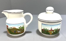Villeroy & Boch NAIF Design Creamer & Lidded Sugar Bowl Country Scene Bunny