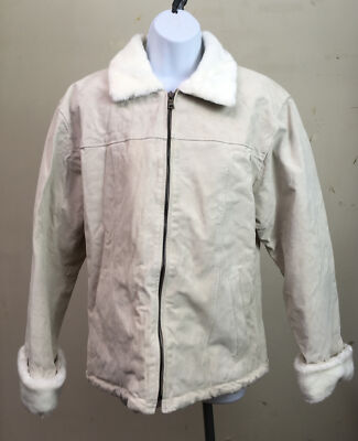 DNK CLASSIC Suede Leather Coat/Jacket  IVORY FauxFur Lined ZipUP Front SZ XS NEW