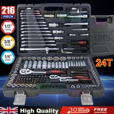 Professional 216-46PCS Ratchet Spanner Socket & Bits Set 1/2" 1/4" 3/8" Tool Kit