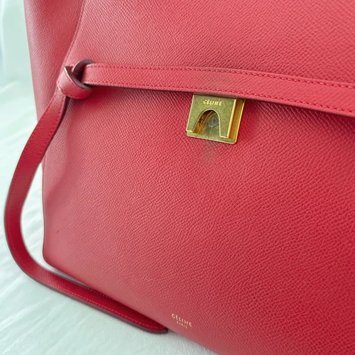 Pre-Loved  Excellent Celine Grained Calfskin Belt Bag Coquelicot Shoulder Bag  - Picture 8 of 10