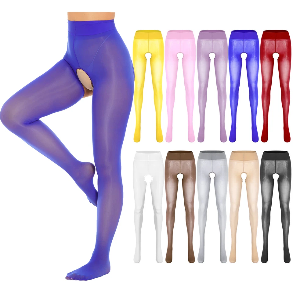 DE Damen Pantyhose Glänzend Strumpfhosen Tights Offen Schritt Stretch Dessous - Bild 2 von 3