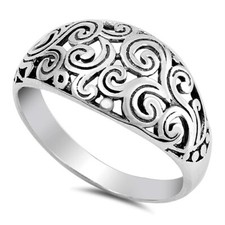 .925 Sterling Silver Swirl Twist Filigree Ring Size 5-10 NEW