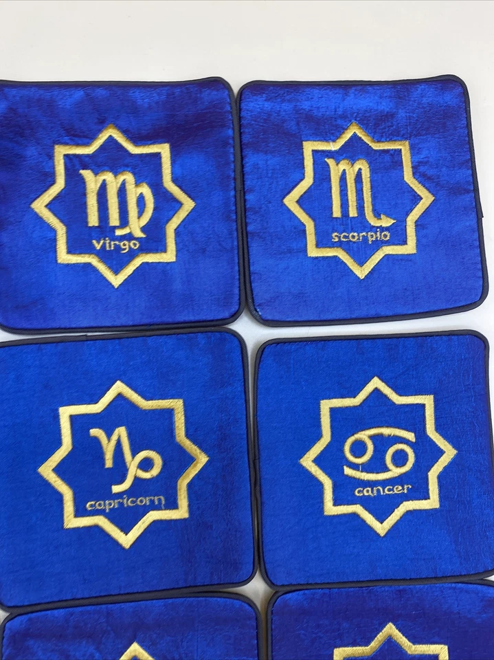 Juego de montaña rusa Zodiac - Juego de tela vintage de 12 signos astrológicos posavasos para bebidas Foto 2 de 4