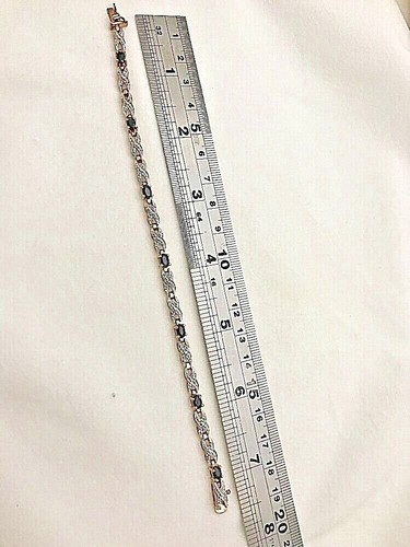 Sterling Silver .925 Rose Gold Vermeil (2 tone) Oval Sapphire 7 1/2" Bracelet - Picture 7 of 8