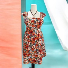 Shein Floral Cottagecore Sundress Square Neck Tie Back Summer Dress L Necklace