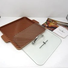 Copper Chef 12" GriLL Pan w/ 11” Glass Press Lid Indoor Outdoor w/ Guides NEW