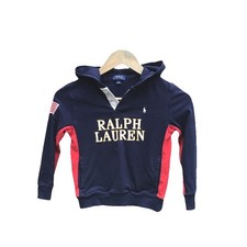 Polo Ralph Lauren Kids Long Sleeve Rugby Hoodie Shirt Navy Red Usa Patch Size 6