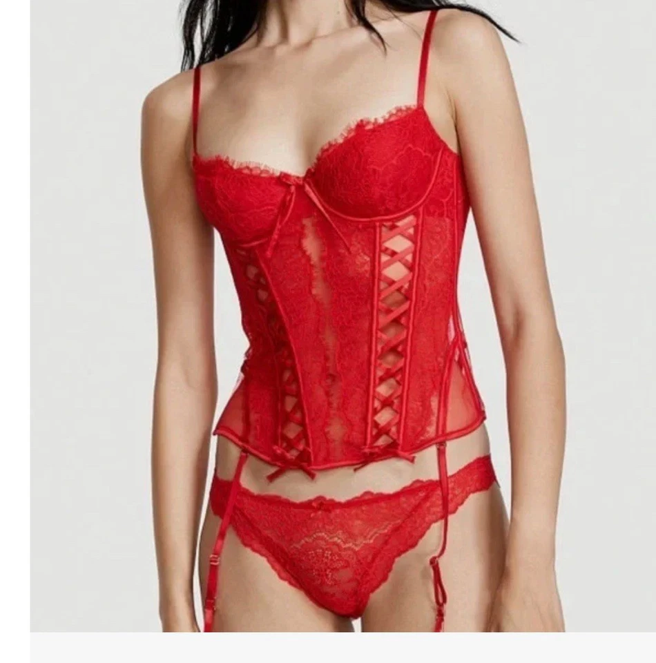 Victoria’s Secret Dream Angels Wicked RED Lace Up Bustier Garter Size Large - Image 4 of 4