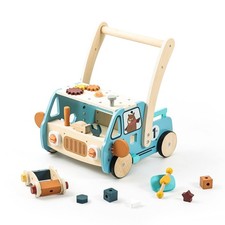 Wooden Baby Walker Adjustable Height with Tool Bench and Toy Storage Wagon - ...