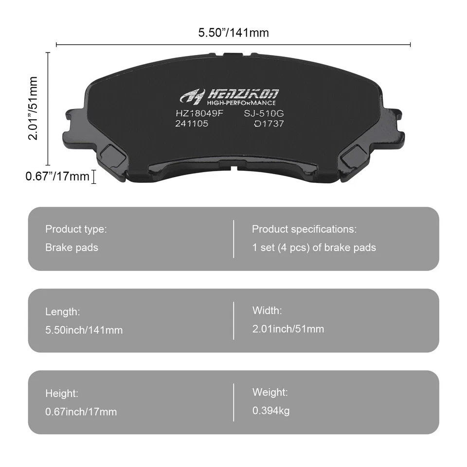 前后陶瓷碟刹垫 适用于 2014 - 2020 年日产 Rouge,Rogue Sport — 第 4/4 张图片