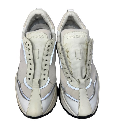 Jimmy Choo Sneakers Size 38 US 8 White Fabric Leather Raine Lace Up - Picture 5 of 22