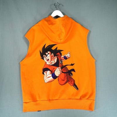Dragon Ball Z Jumper Vest Mens XXL Orange Goku Anime Sleeveless Hoodie Sayan Top