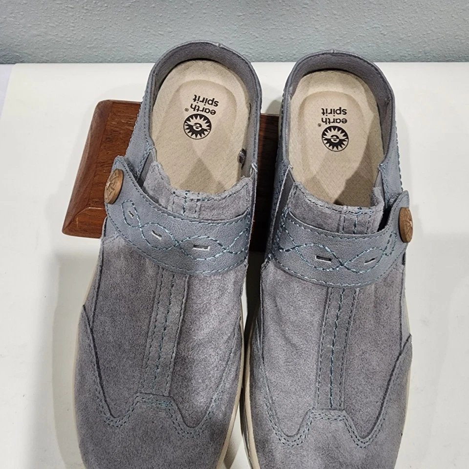 Mules Earth Spirit azul claro gris gamuza cuero mujer talla 10 EE. UU. Foto 2 de 4