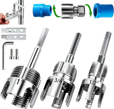 PVC Pipe Threader Kit, 4 Piece Set, 1/2'' 3/4'' 1'' NPT Sizes with Broken Bolt