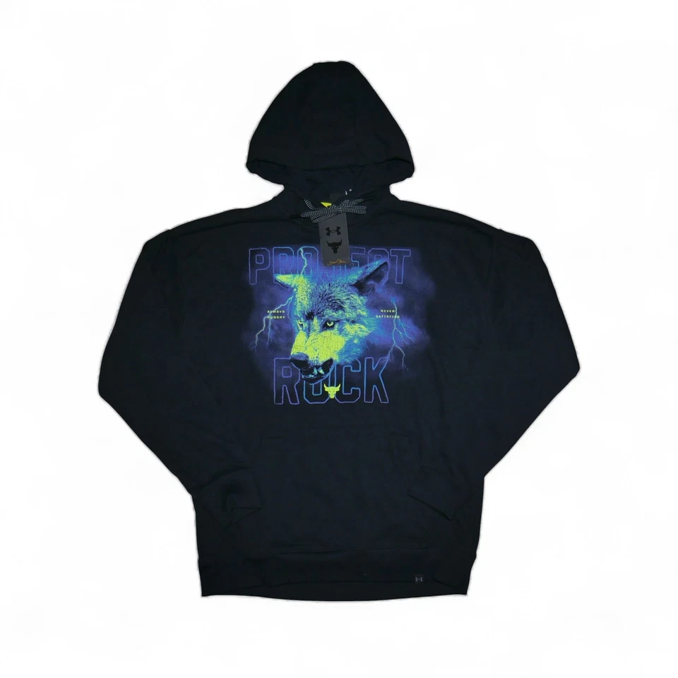 Under Armour Project Rock Hombres Talla 2XL Peso Pesado Terry Sudadera con Capucha Gráfico Lobo Foto 3 de 4