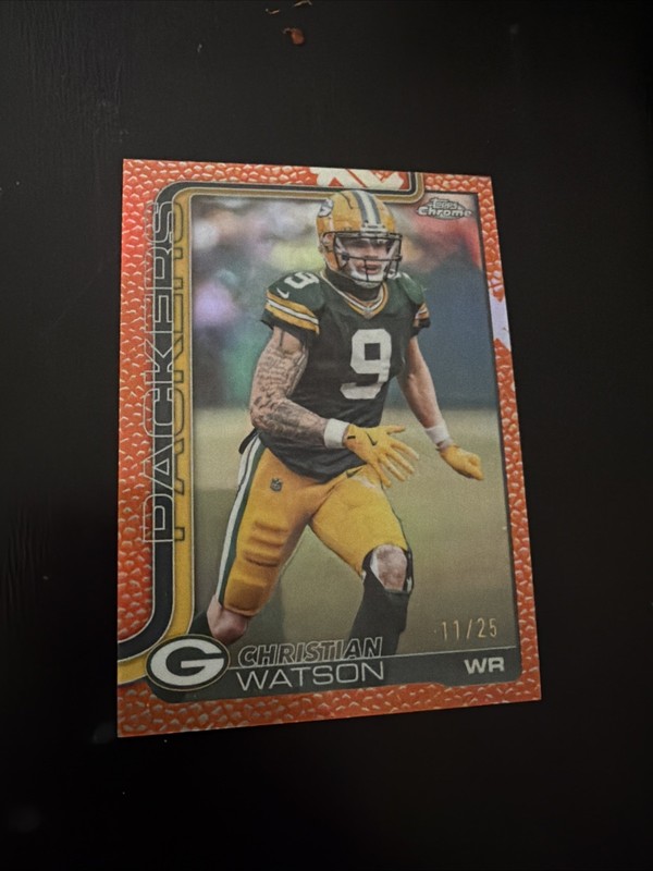 Christian Watson Green Bay Packers Topps Chrome leather  Orange /25