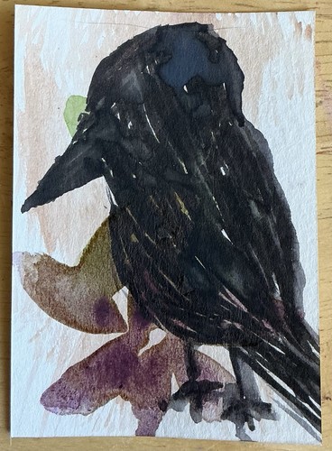 Original ACEO Abstract Spooky Season Watercolor Mini Art ‘An October Crow’