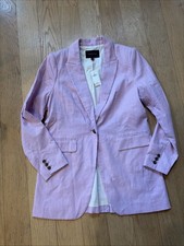 NEW Banana Republic Linen Blend Long Lean Blazer 10 Career Pastel Purple Pink