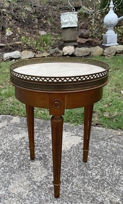 Vtg French Louis XVI Style Wood/ Marble Top Side Table Brass Gallery Hearts Rail