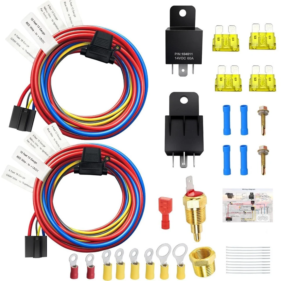 Dual Electric Fan Relay Kit Electric Radiator Fan Kit Temperature Sensor Switch - Image 4 of 4
