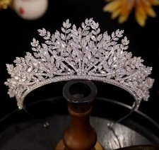 Leaves Wedding Accessories Silver Color Diademas CZ Crystal Tiara Bride Jewelry