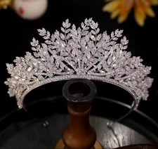 Leaves Wedding Accessories Silver Color Diademas CZ Crystal Tiara Bride Jewelry
