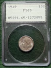 1949 Roosevelt Dime PCGS MS65
