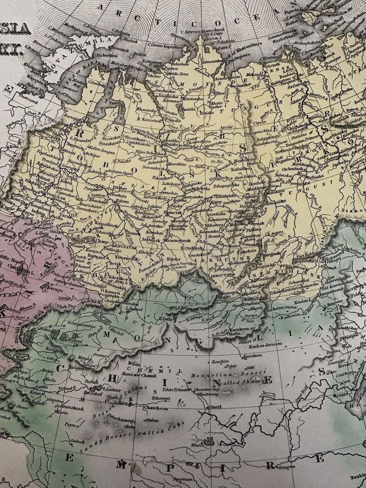 Rusia en Asia Tartaria Siberia norte de China 1850 mapa coloreado a mano Cowperthwait Foto 3 de 4