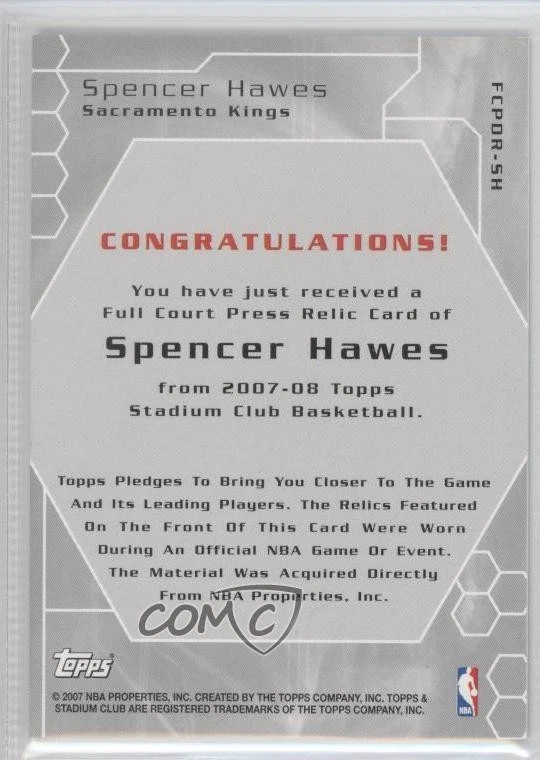 2007 Stadium Club Full Court Press Relics Dual Gold /25 Spencer Hawes Rookie RC - Image 2 of 2